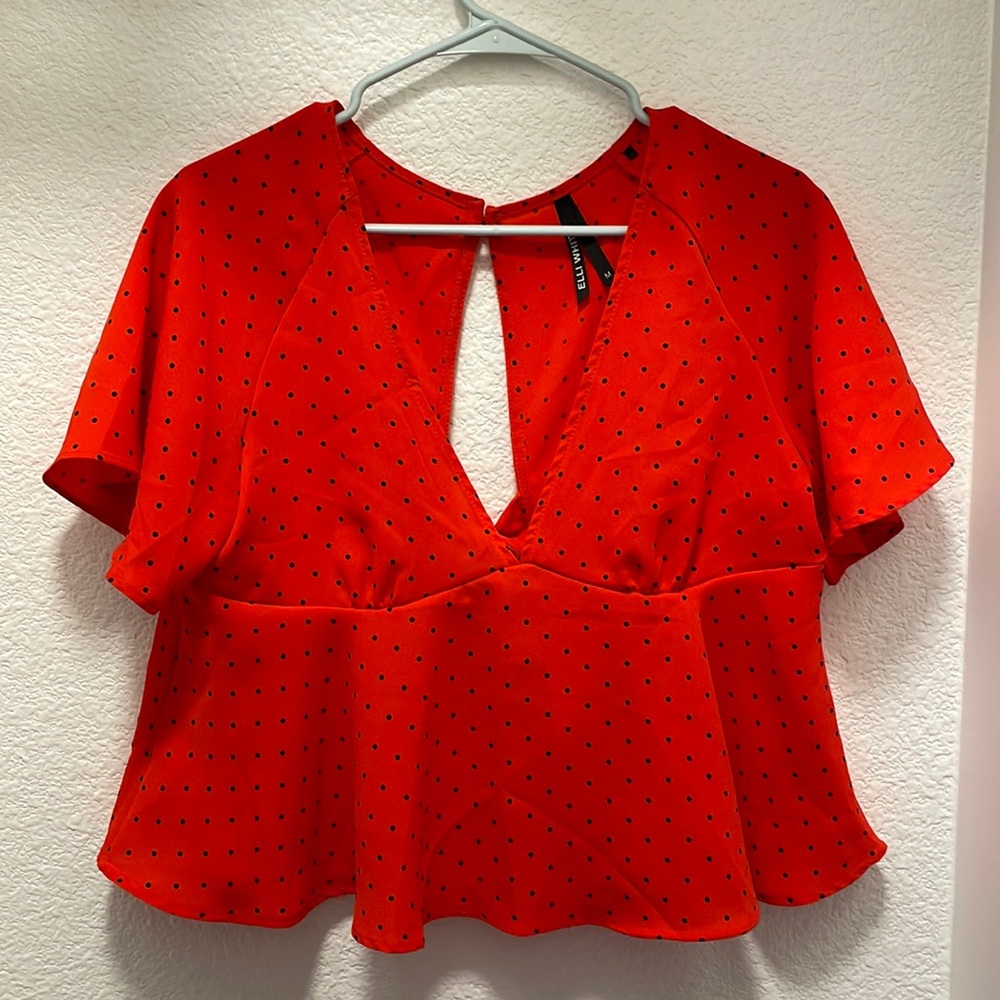 Ellie White red & black polka dot top